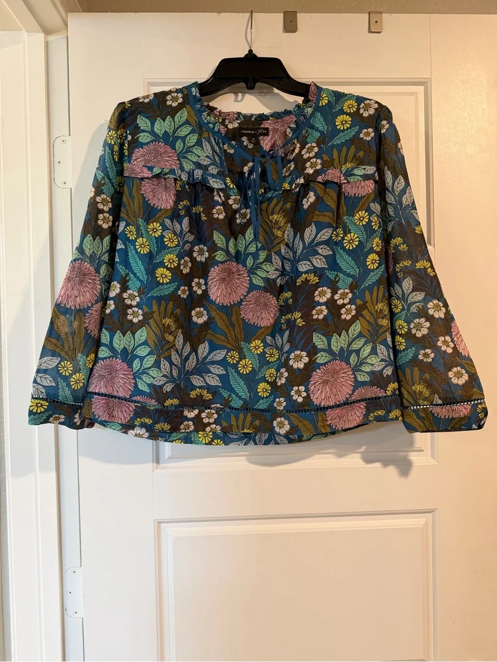 J Crew | Abigail Borg Floral Tie-Neck Long Sleeve Semi Sheer Prairie Top| Sz XS